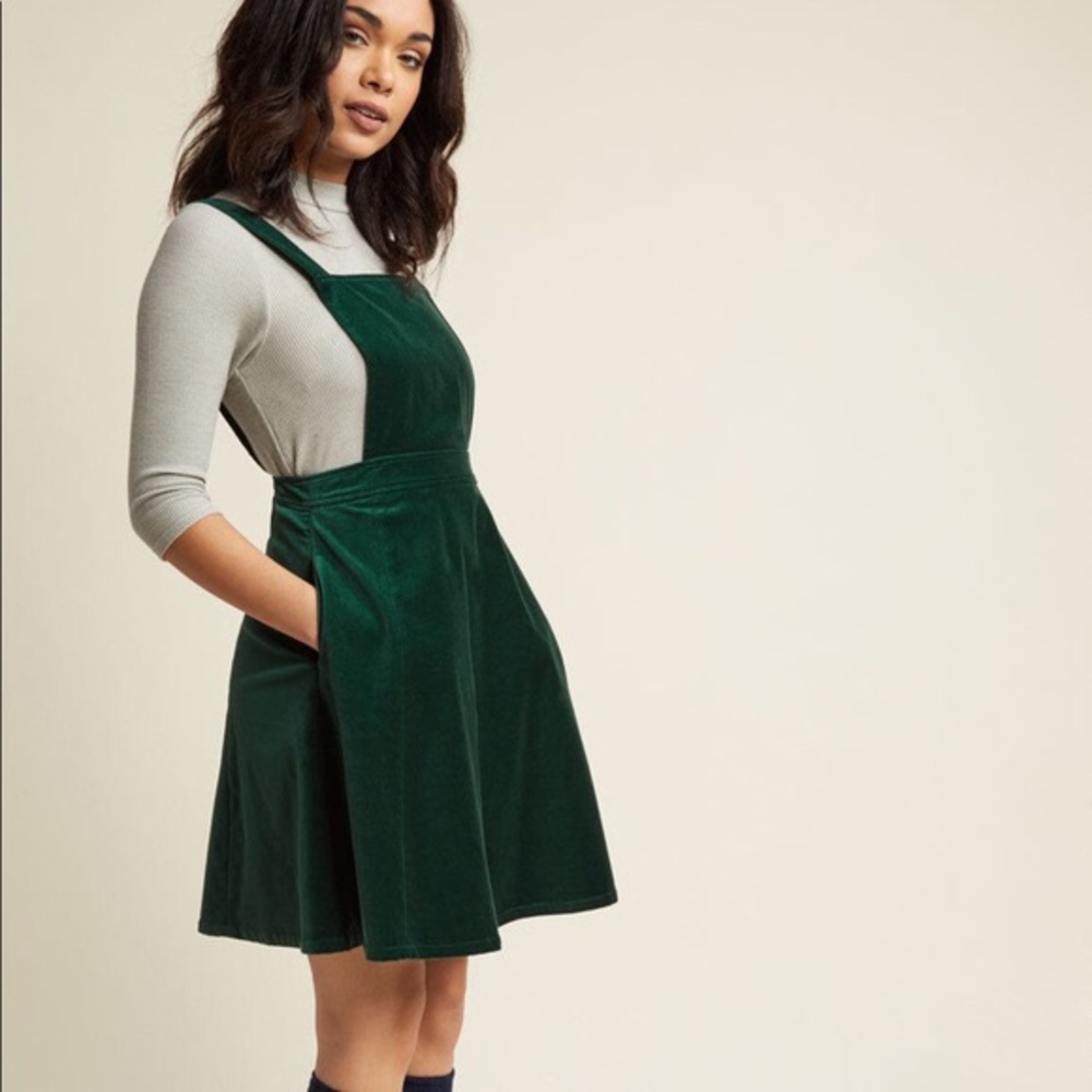 SOLD- Short Velvet Overall Dress from Modcloth
